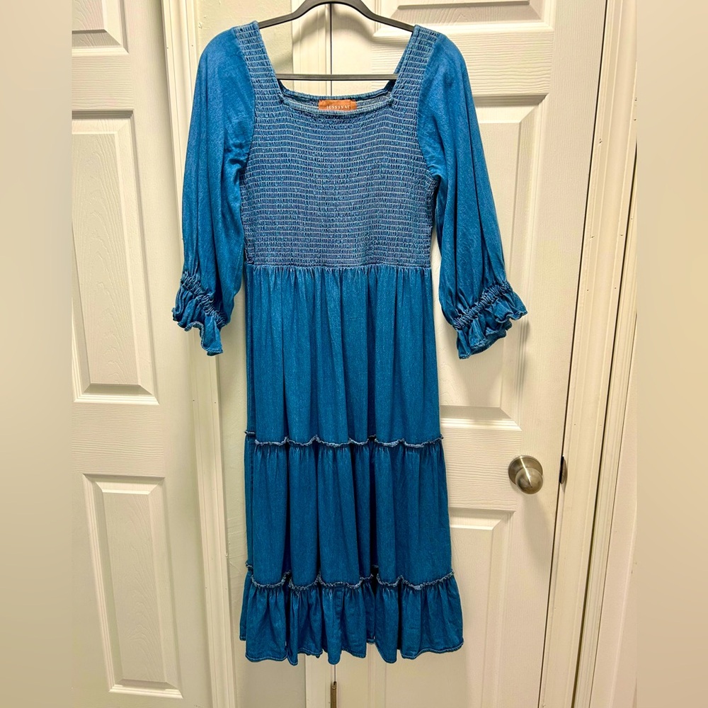 JessaKae Blue Cotton Denim Dress, Size Large
